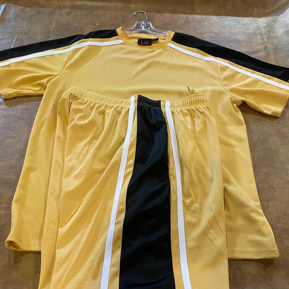 Brand New LU LINEA UOMO Two Piece Short Set, XXL, Gold/Black/White W/Tags